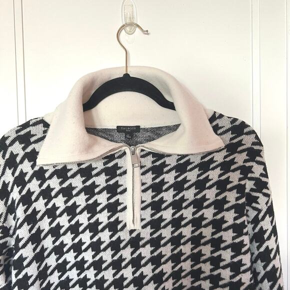 Talbots Quarter Zip Black and White Houndstooth Sweater SZ SP - Picture 4 of 6